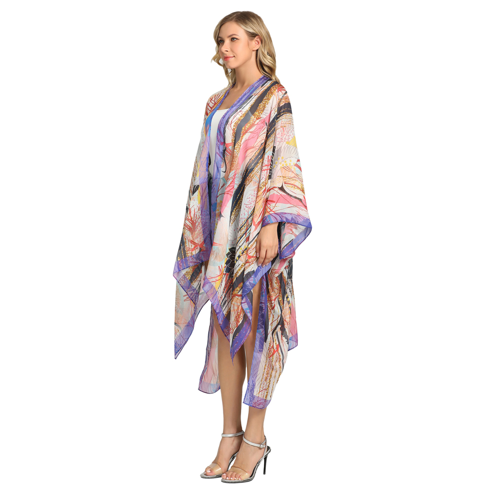 Silk kimono manufacturer supplier custom printed silk chiffon kimono robe 