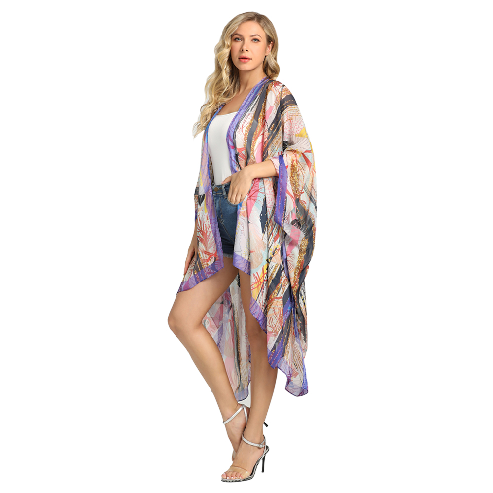 Silk kimono manufacturer supplier custom printed silk chiffon kimono robe 