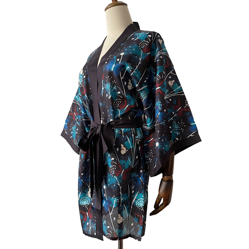 Kimono maker wholesale custom photo digital printed luxury natural 100% real silk habotai kimono cardigan short robe