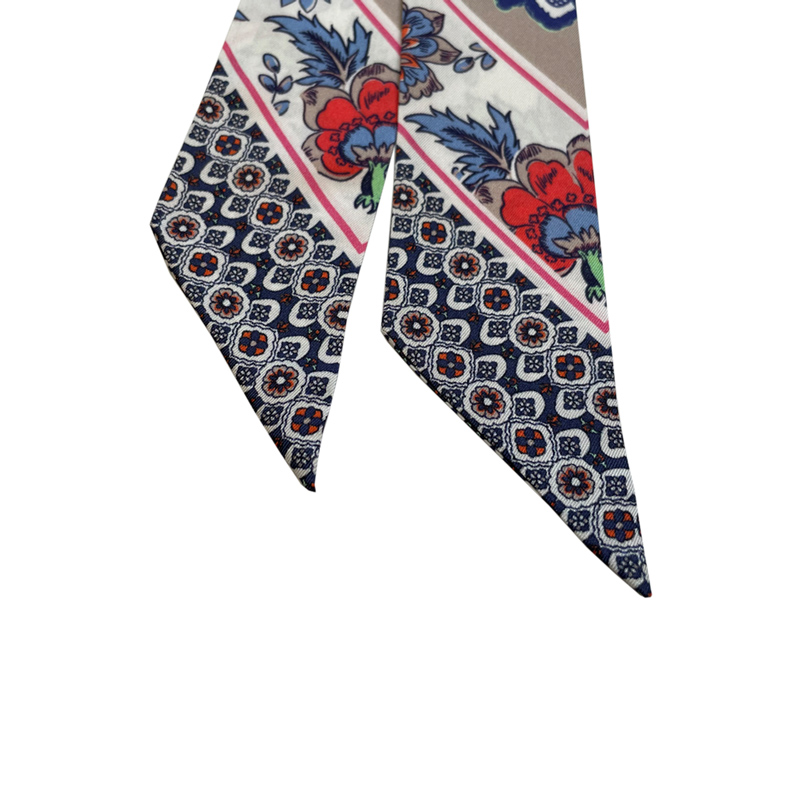 Custom silk twilly long skinny scarf company digital print silk scarf with logo bulk wholesale