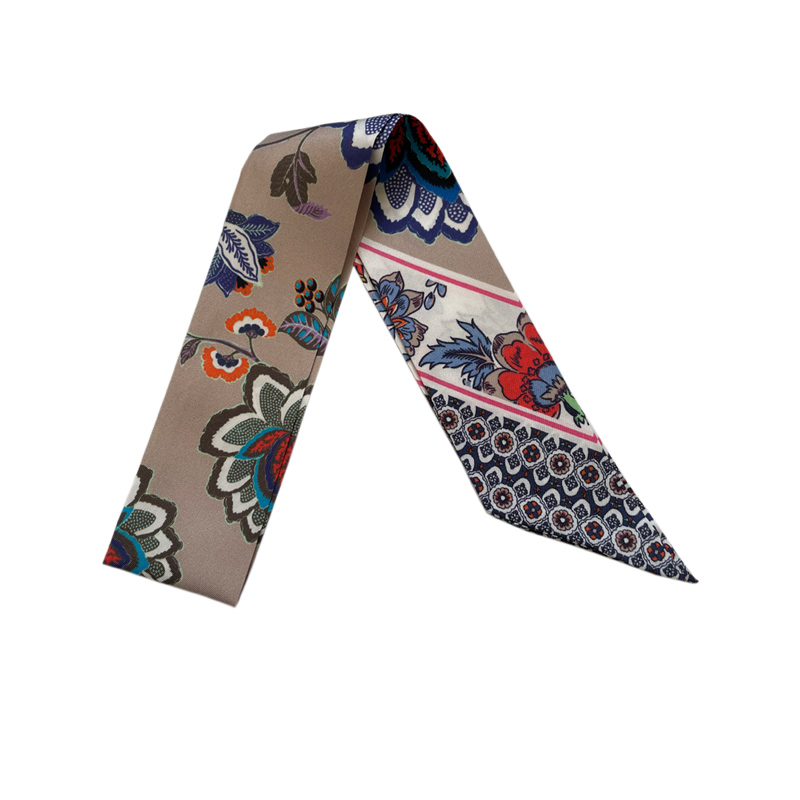 Custom silk twilly long skinny scarf company digital print silk scarf with logo bulk wholesale