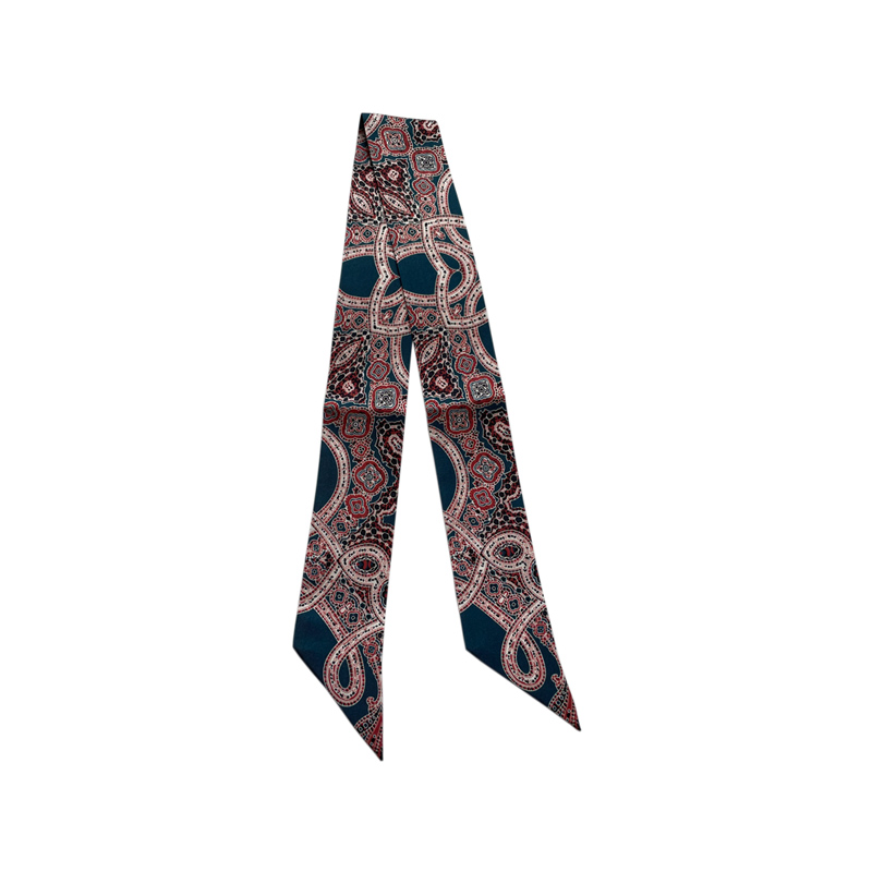 Wholesale custom designs printed silk twilly skinny scarf for bags handle