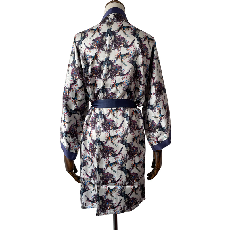 Kimono maker wholesale custom designs digital printed silk kimono cardigan female bathrobe dress