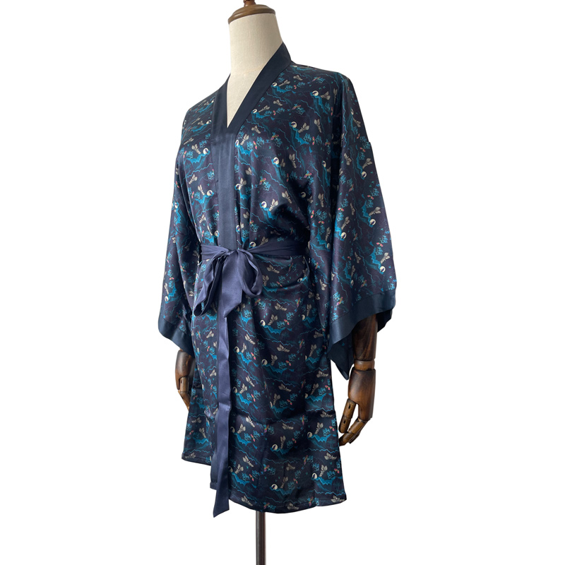 kimono maker custom design print silk kimono female bathrobe beach cover up dress cardigan kimono robe for sale